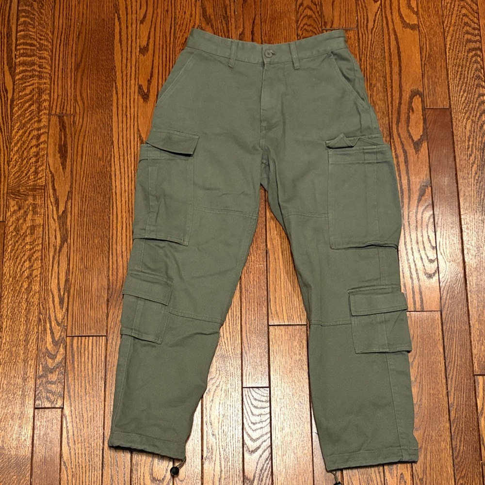 OAK + FORT Wide Leg Cargo Chino Pant Green 27-28 in Waist